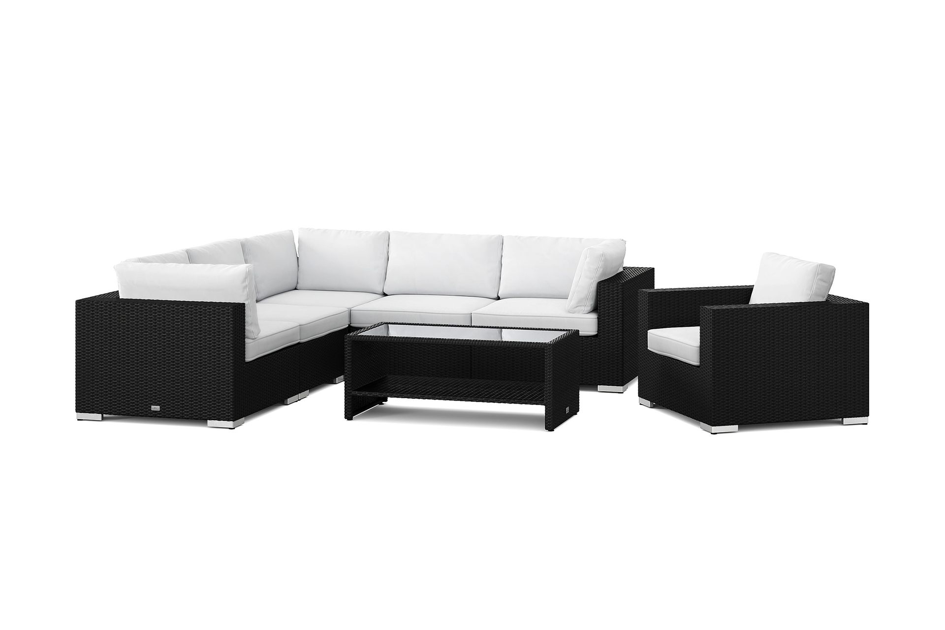 bahamas utomhus hörnsoffa 6-sits vändbar med fåtölj och bord med hylla - svart