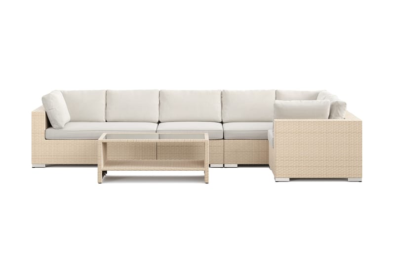 Bahamas utomhus hörnsoffa 6-sits vändbar och bord med hylla - Beige - Utemöbler - Utegrupp - Loungegrupp