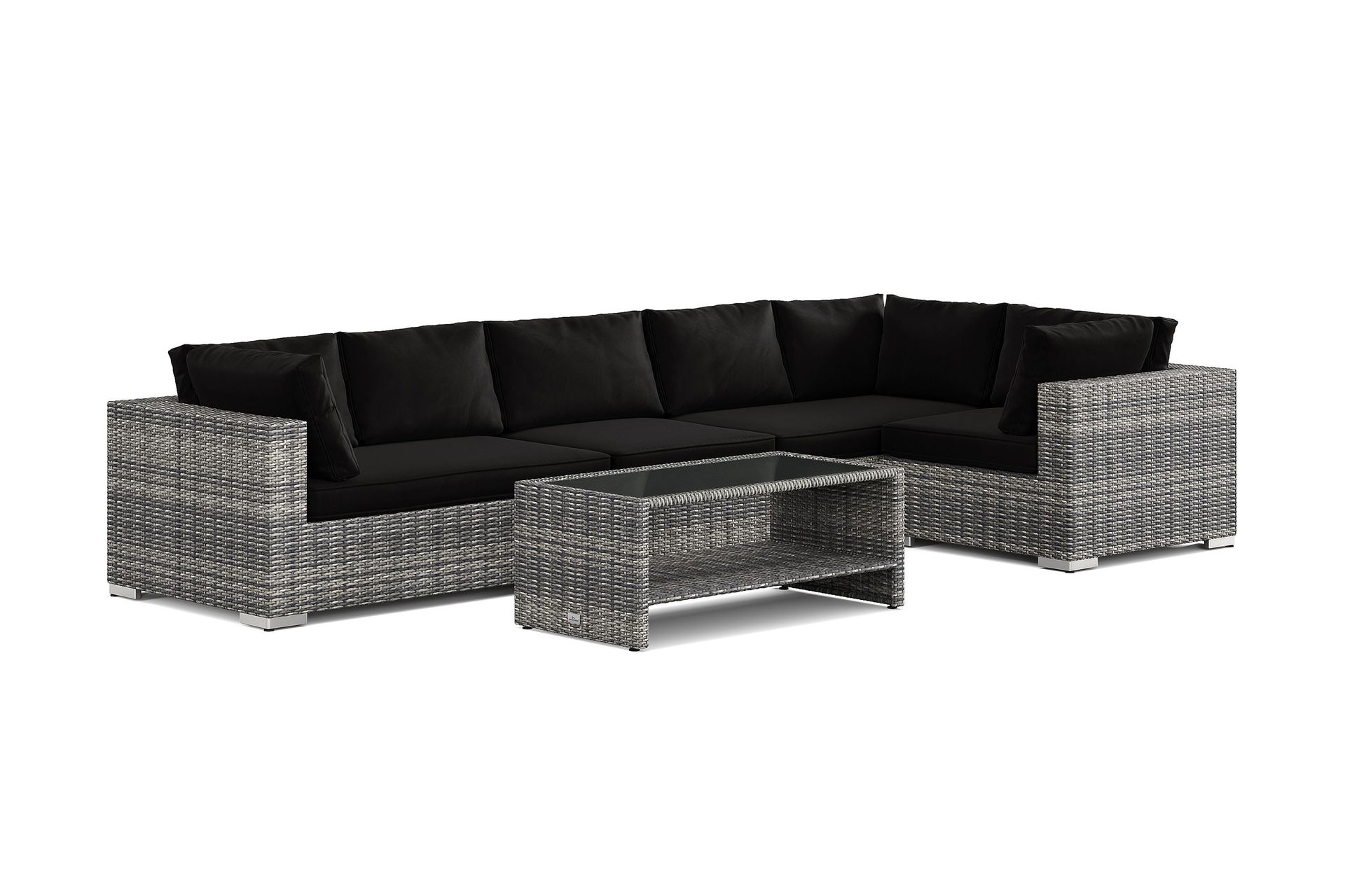 bahamas utomhus hörnsoffa 6-sits vändbar och bord med hylla - grå