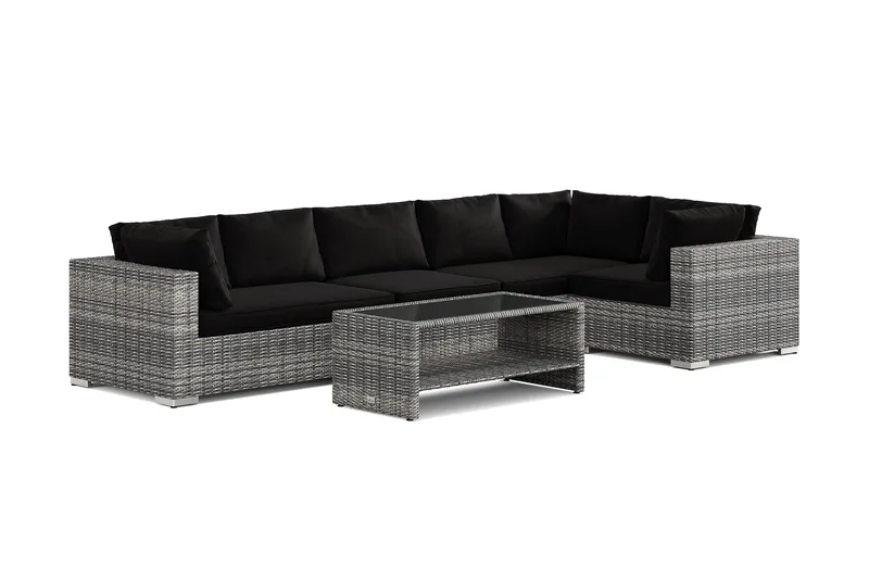 Bahamas utomhus hörnsoffa 6-sits vändbar och bord med hylla, Grå