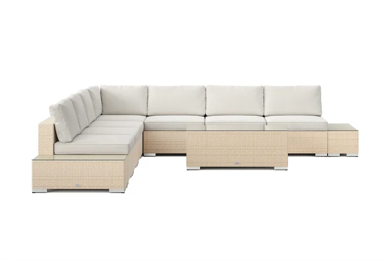 Bahamas utomhus hörnsoffa 7-sits vändbar med öppet avslut och bord - Beige - Utemöbler - Utegrupp - Loungegrupp