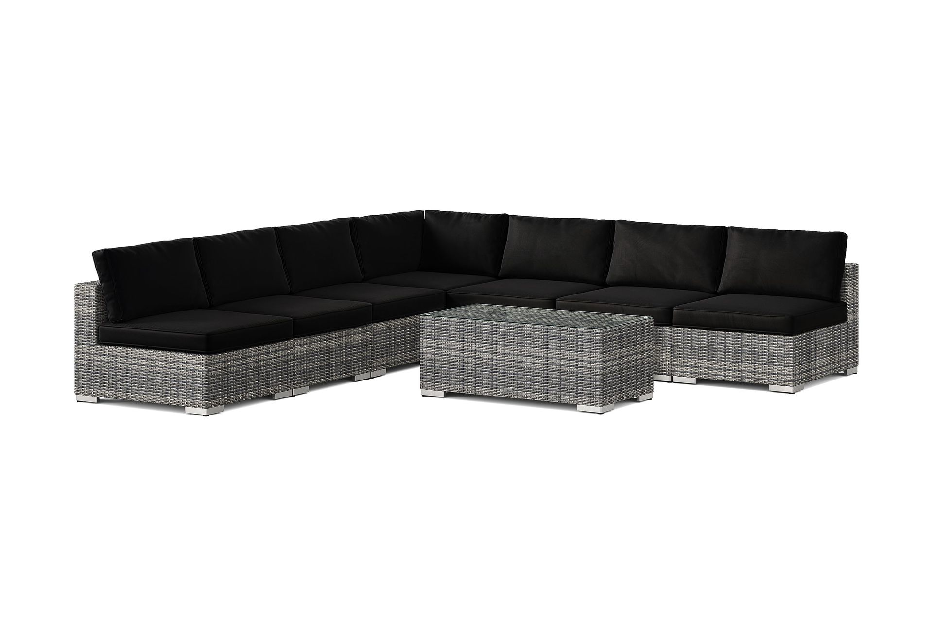 bahamas utomhus hörnsoffa 7-sits vändbar med öppet avslut och bord - grå