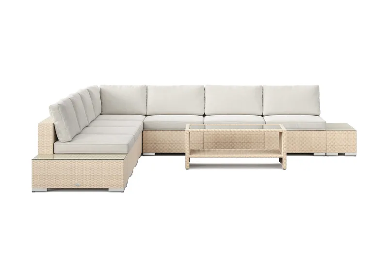 Bahamas utomhus hörnsoffa 7-sits vändbar med öppet avslut och bord med hylla - Beige - Utemöbler - Utegrupp - Loungegrupp