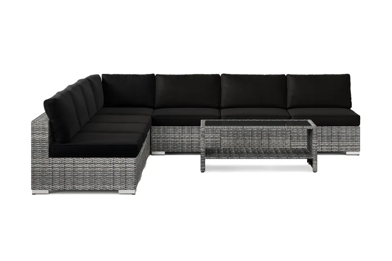 Bahamas utomhus hörnsoffa 7-sits vändbar med öppet avslut och bord med hylla - Grå - Utemöbler - Utegrupp - Loungegrupp