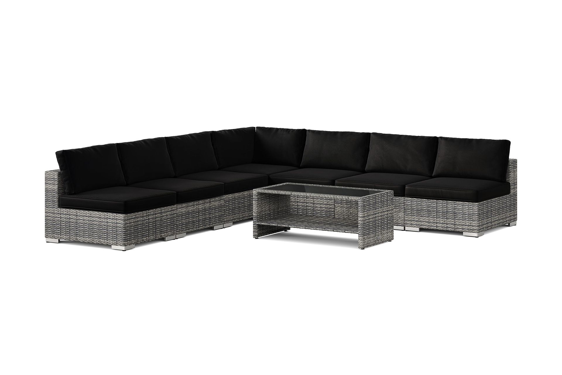 bahamas utomhus hörnsoffa 7-sits vändbar med öppet avslut och bord med hylla - grå