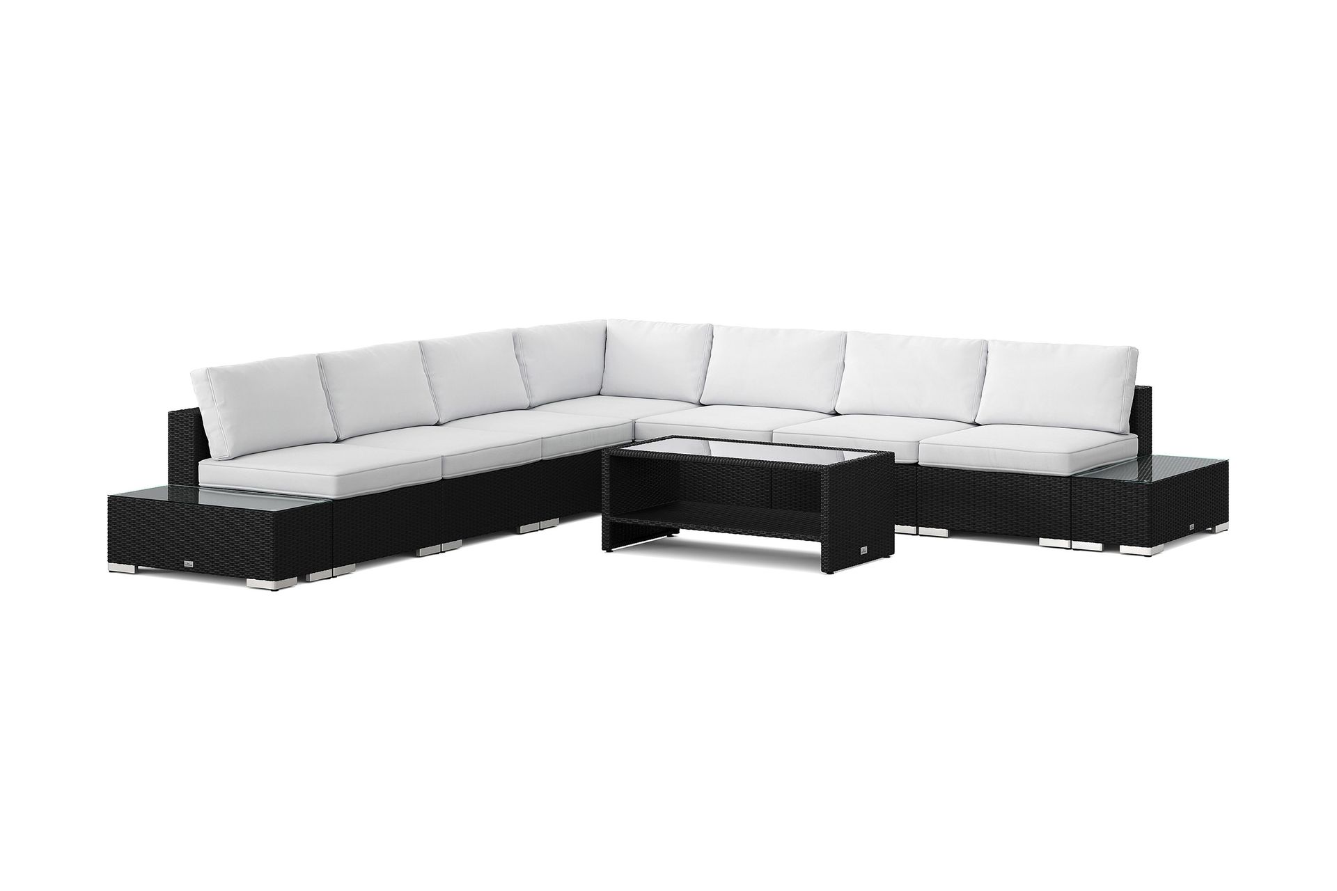 bahamas utomhus hörnsoffa 7-sits vändbar med öppet avslut och bord med hylla - svart