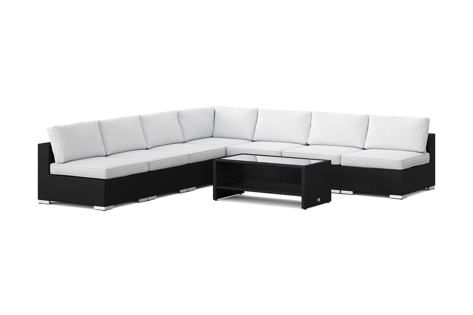 bahamas utomhus hörnsoffa 7-sits vändbar med öppet avslut och bord med hylla - svart