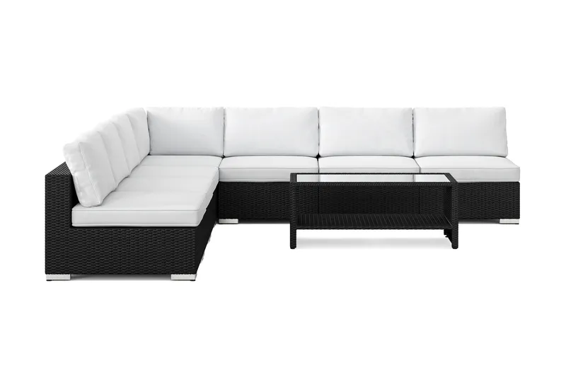 Bahamas utomhus hörnsoffa 7-sits vändbar med öppet avslut och bord med hylla - Svart - Utemöbler - Utegrupp - Loungegrupp