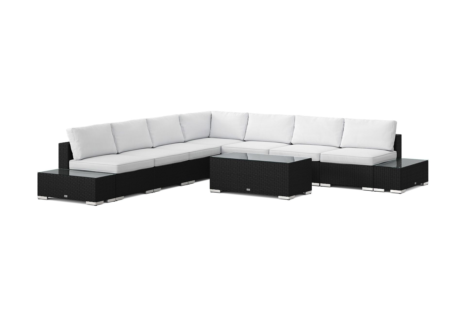 bahamas utomhus hörnsoffa 7-sits vändbar med öppet avslut och bord - svart