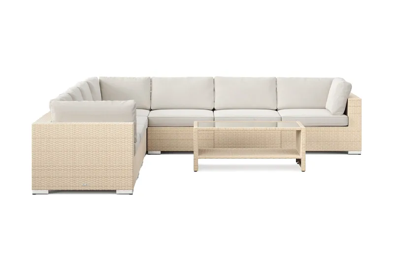 Bahamas utomhus hörnsoffa 7-sits vändbar och bord med hylla - Beige - Utemöbler - Utegrupp - Loungegrupp