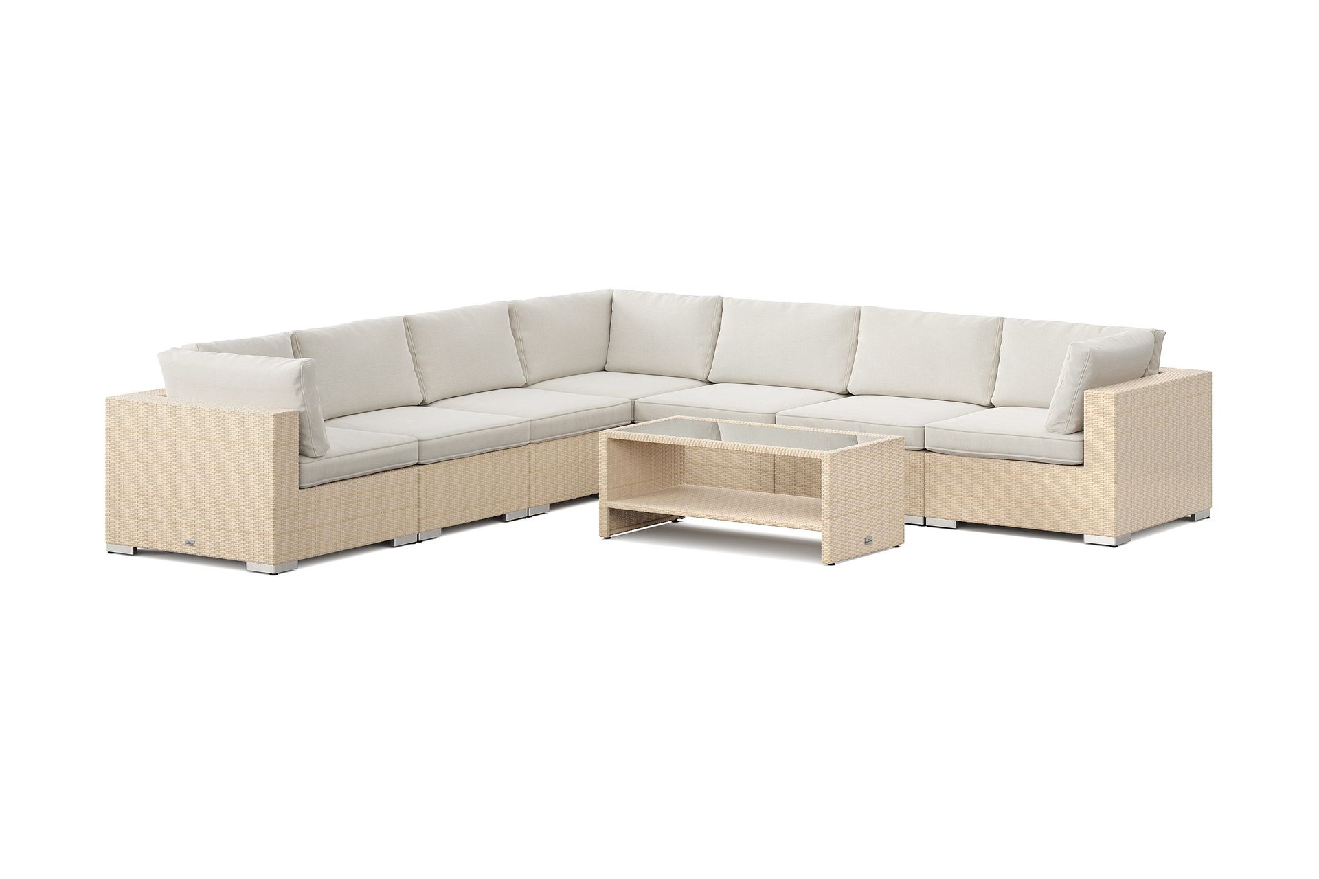 bahamas utomhus hörnsoffa 7-sits vändbar och bord med hylla - beige