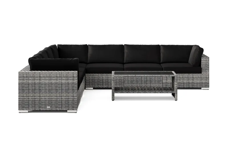 Bahamas utomhus hörnsoffa 7-sits vändbar och bord med hylla - Grå - Utemöbler - Utegrupp - Loungegrupp