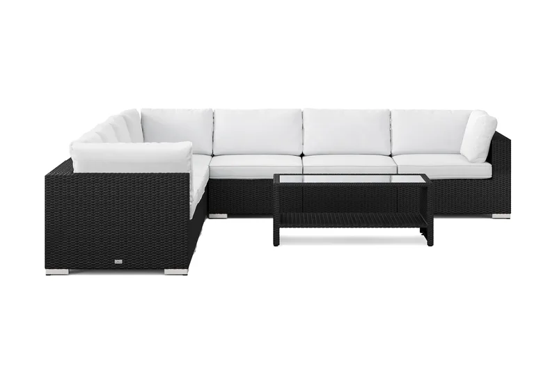 Bahamas utomhus hörnsoffa 7-sits vändbar och bord med hylla - Svart - Utemöbler - Utegrupp - Loungegrupp