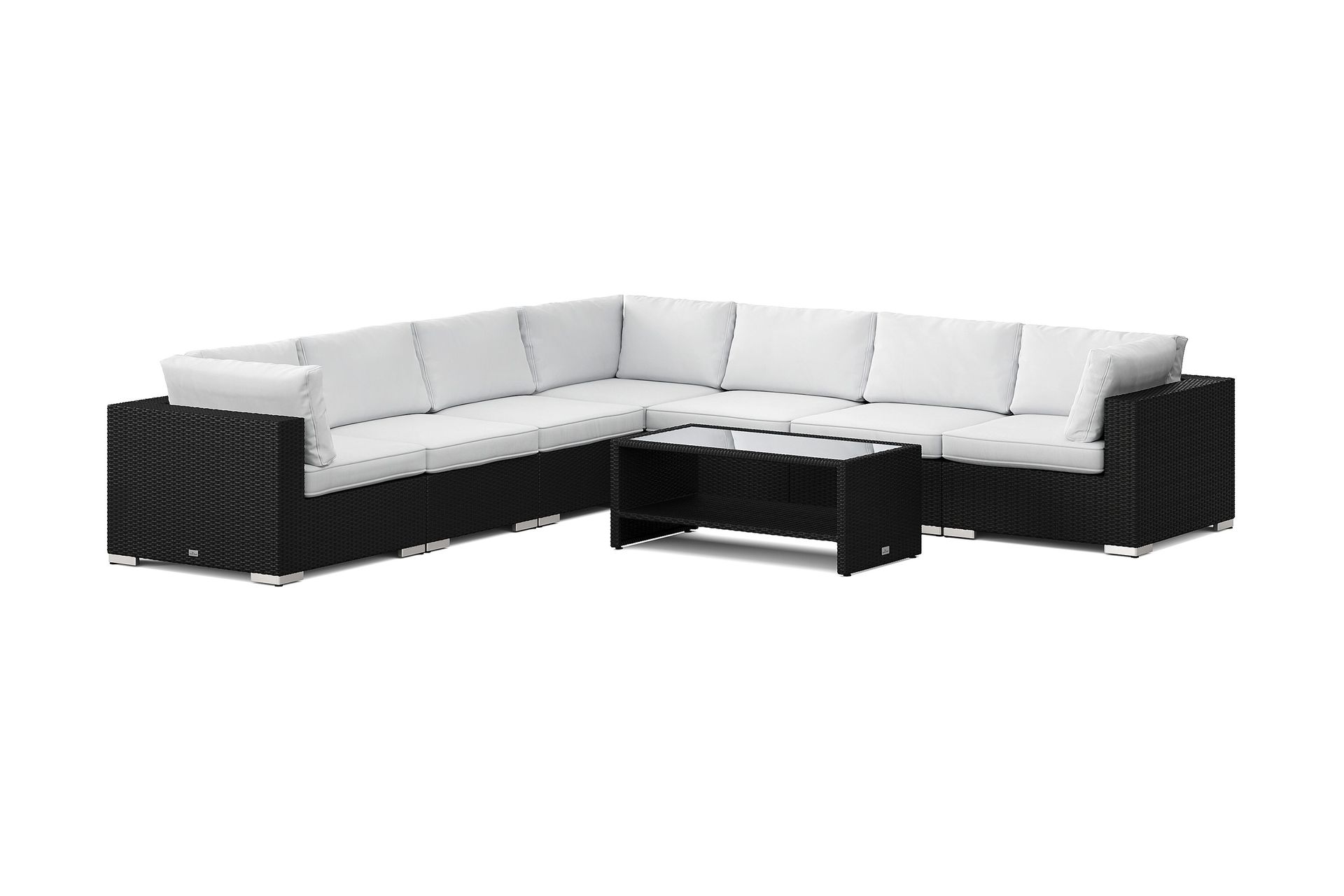 Bahamas utomhus h&ouml;rnsoffa 7-sits v&auml;ndbar och bord med hylla - Svart