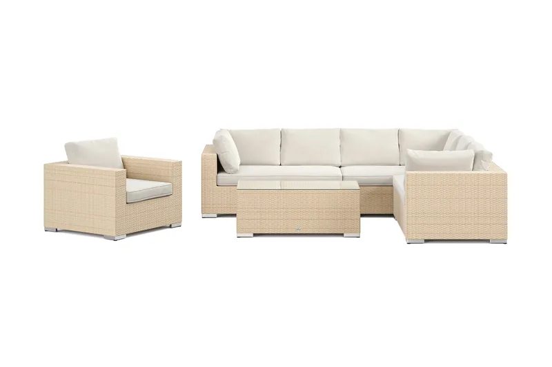 Bahamas utomhus L-soffa höger 7-sits med fåtölj och bord - Beige - Utemöbler - Utegrupp - Loungegrupp