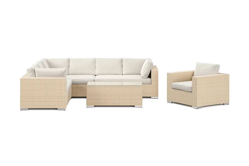 Bahamas utomhus L-soffa höger 7-sits med fåtölj och bord - Beige - Utemöbler - Utegrupp - Loungegrupp