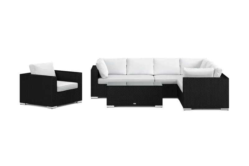 Bahamas utomhus L-soffa höger 7-sits med fåtölj och bord - Svart - Utemöbler - Utegrupp - Loungegrupp