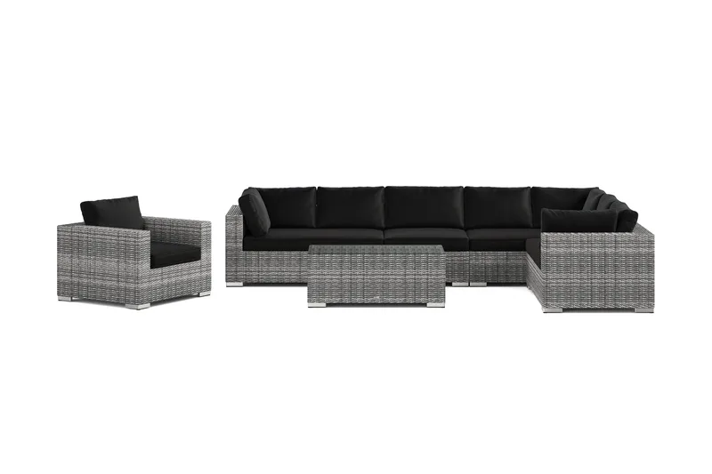 Bahamas utomhus L-soffa höger 8-sits med fåtölj och bord - Grå - Utemöbler - Utegrupp - Loungegrupp