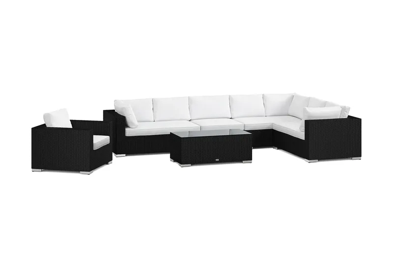 Bahamas utomhus L-soffa höger 8-sits med fåtölj och bord, Svart