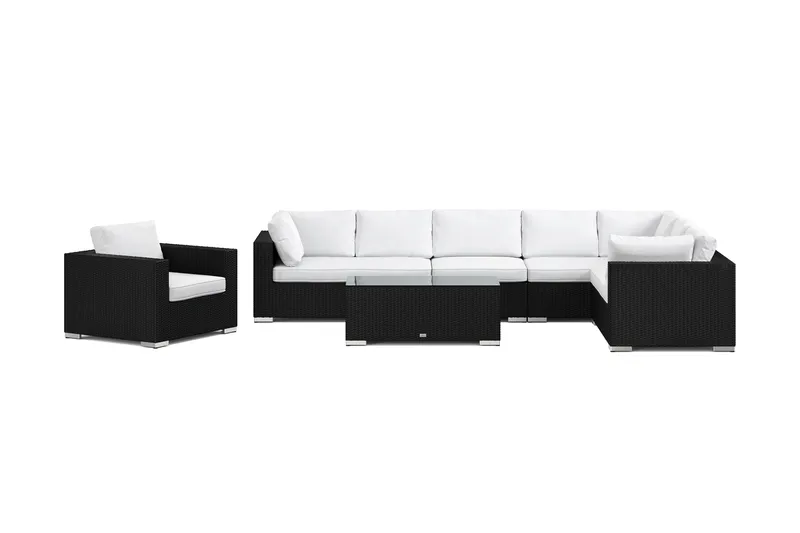 Bahamas utomhus L-soffa höger 8-sits med fåtölj och bord - Svart - Utemöbler - Utegrupp - Loungegrupp