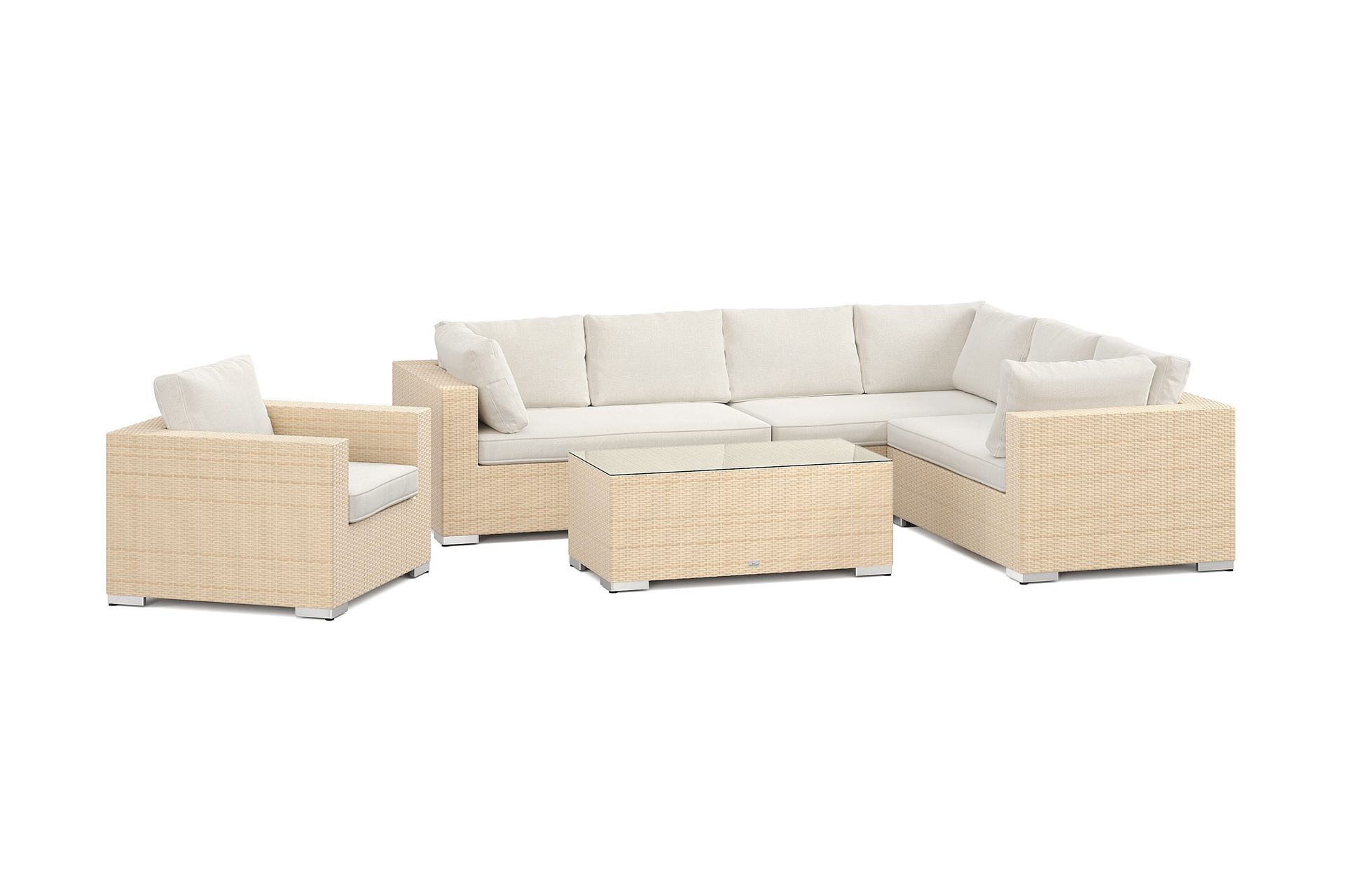 Bahamas utomhus L-soffa v&auml;nster 7-sits med f&aring;t&ouml;lj och bord - Beige