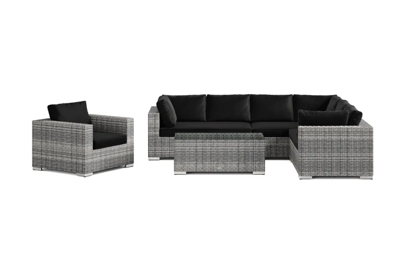 Bahamas utomhus L-soffa vänster 7-sits med fåtölj och bord - Grå - Utemöbler - Utegrupp - Loungegrupp