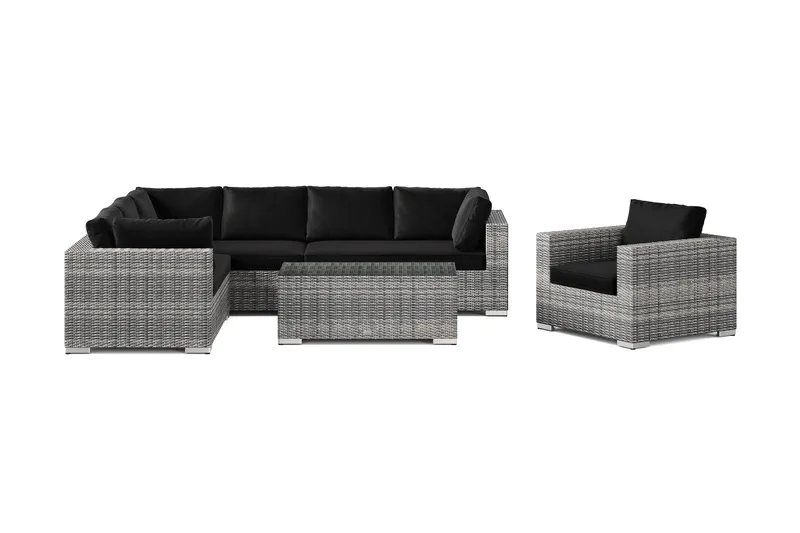Bahamas utomhus L-soffa vänster 7-sits med fåtölj och bord - Grå - Utemöbler - Utegrupp - Loungegrupp
