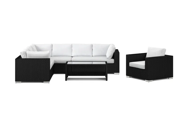Bahamas utomhus L-soffa vänster 7-sits med fåtölj och bord med hylla - Svart - Utemöbler - Utegrupp - Loungegrupp