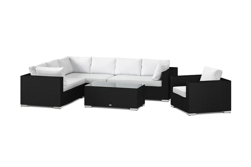 Bahamas utomhus L-soffa vänster 7-sits med fåtölj och bord, Svart