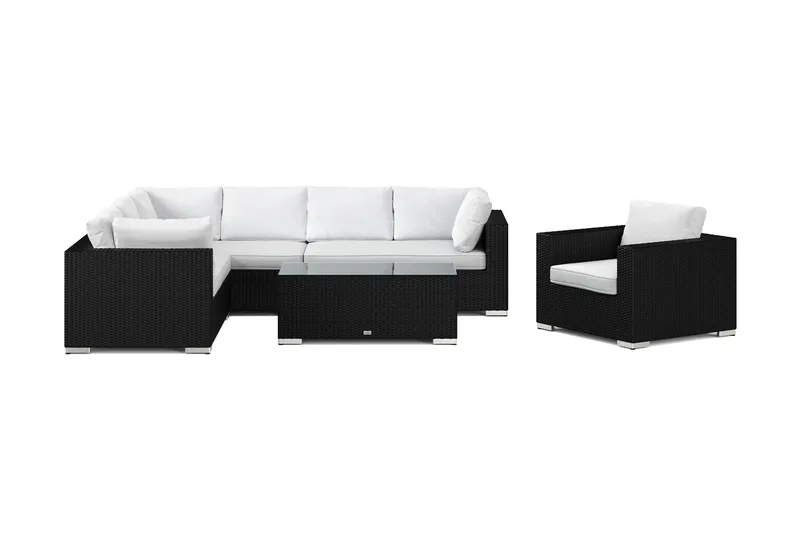 Bahamas utomhus L-soffa vänster 7-sits med fåtölj och bord - Svart - Utemöbler - Utegrupp - Loungegrupp