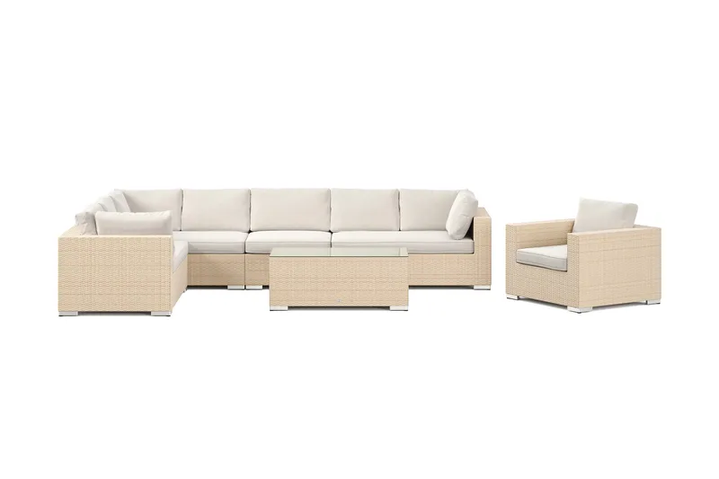 Bahamas utomhus L-soffa vänster 8-sits med fåtölj och bord - Beige - Utemöbler - Utegrupp - Loungegrupp