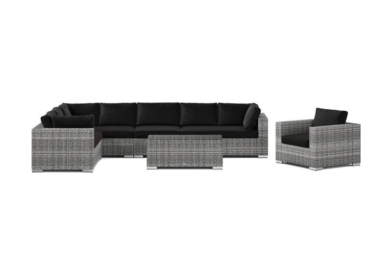 Bahamas utomhus L-soffa vänster 8-sits med fåtölj och bord - Grå - Utemöbler - Utegrupp - Loungegrupp
