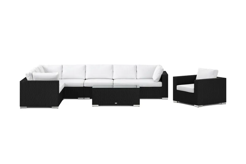Bahamas utomhus L-soffa vänster 8-sits med fåtölj och bord - Svart - Utemöbler - Utegrupp - Loungegrupp
