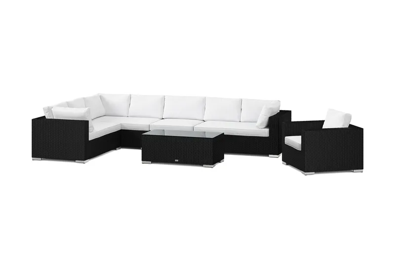 Bahamas utomhus L-soffa vänster 8-sits med fåtölj och bord, Svart