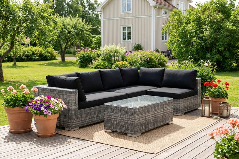 Bahamas utomhus loungegrupp 5-sits med vändbar schäslong och bord - Grå - Utemöbler - Utegrupp - Loungegrupp