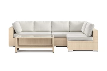 Bahamas utomhus loungegrupp 5-sits med vändbar schäslong och bord med hylla - Beige - Utemöbler - Utegrupp - Loungegrupp