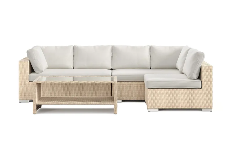 Bahamas utomhus loungegrupp 5-sits med vändbar schäslong och bord med hylla - Beige - Utemöbler - Utegrupp - Loungegrupp