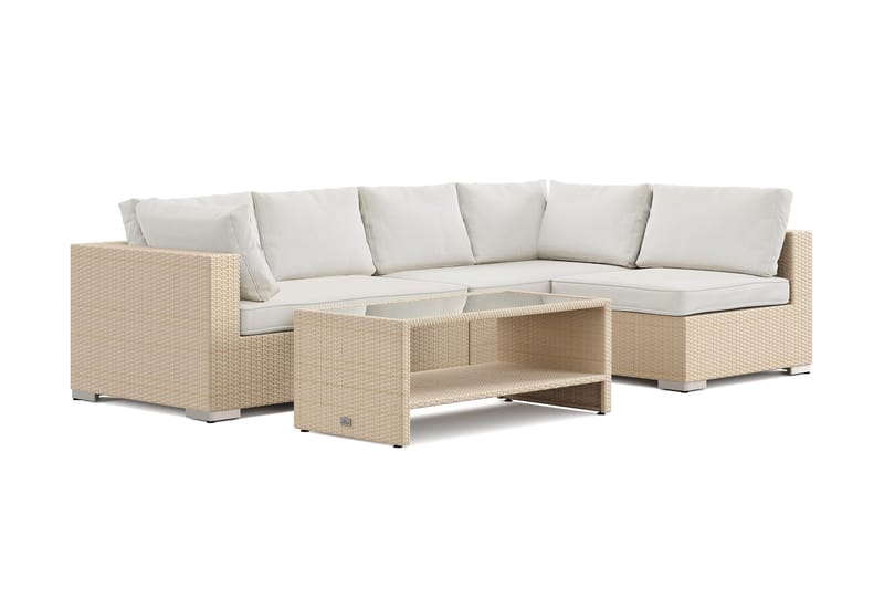 Bahamas utomhus loungegrupp 5-sits med vändbar schäslong och bord med hylla, Beige