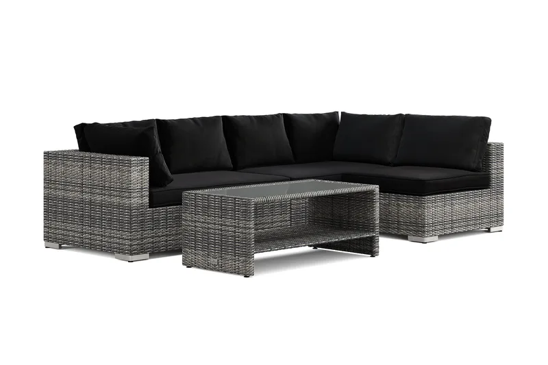 Bahamas utomhus loungegrupp 5-sits med vändbar schäslong och bord med hylla, Grå