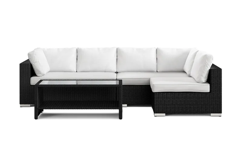 Bahamas utomhus loungegrupp 5-sits med vändbar schäslong och bord med hylla - Svart - Utemöbler - Utegrupp - Loungegrupp