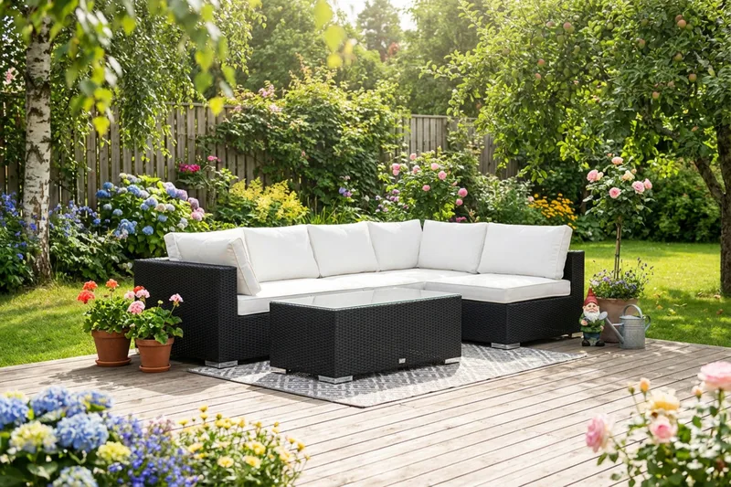 Bahamas utomhus loungegrupp 5-sits med vändbar schäslong och bord - Svart - Utemöbler - Utegrupp - Loungegrupp