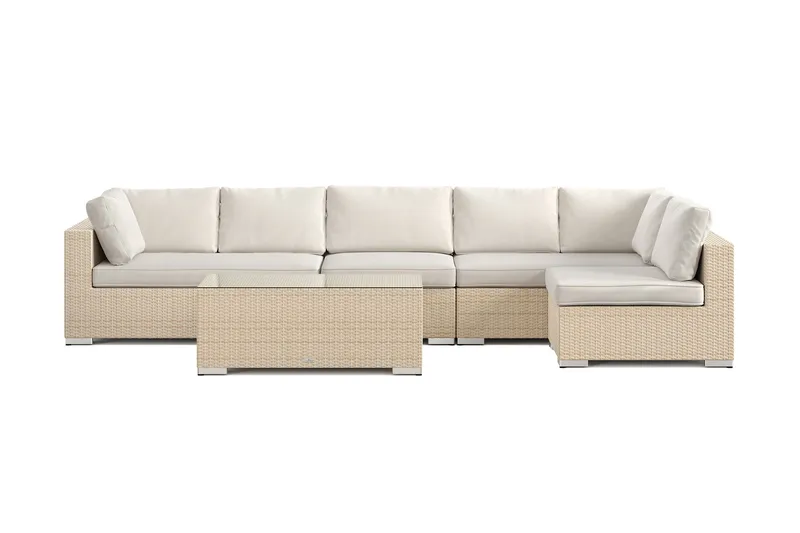 Bahamas utomhus loungegrupp 6-sits med vändbar schäslong och bord - Beige - Utemöbler - Utegrupp - Loungegrupp