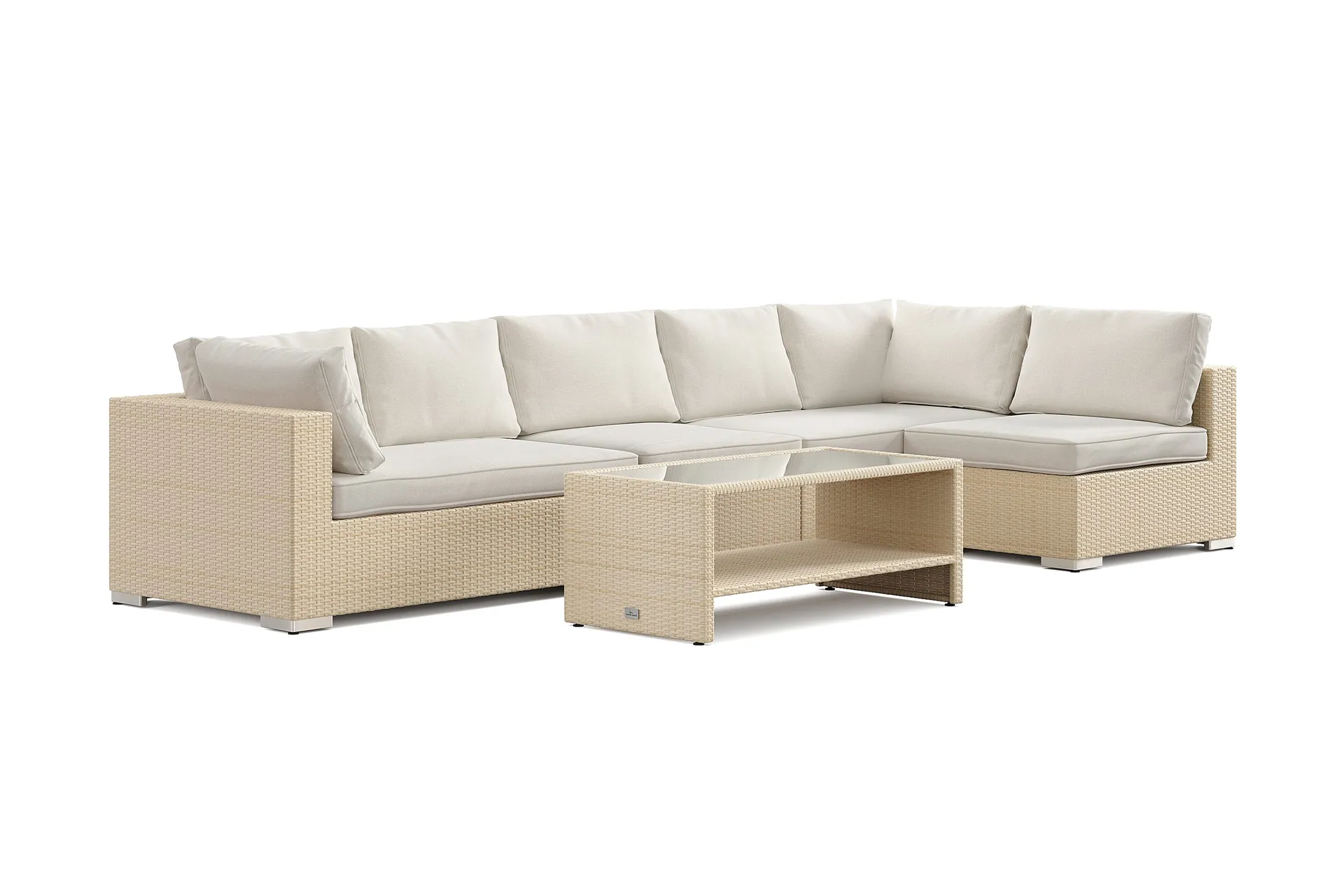 bahamas utomhus loungegrupp 6-sits med vändbar schäslong och bord med hylla - beige