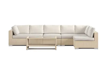 Bahamas utomhus loungegrupp 6-sits med vändbar schäslong och bord med hylla - Beige - Utemöbler - Utegrupp - Loungegrupp