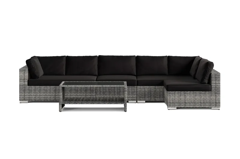 Bahamas utomhus loungegrupp 6-sits med vändbar schäslong och bord med hylla - Grå - Utemöbler - Utegrupp - Loungegrupp