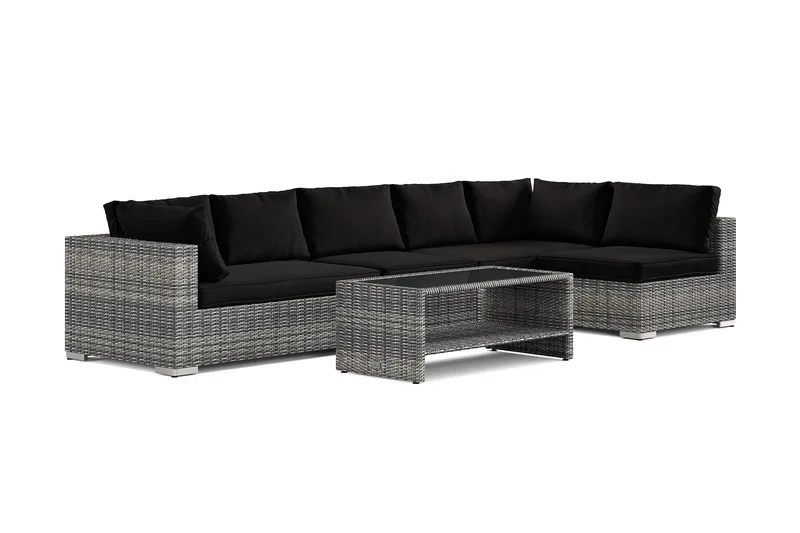 Bahamas utomhus loungegrupp 6-sits med vändbar schäslong och bord med hylla, Grå