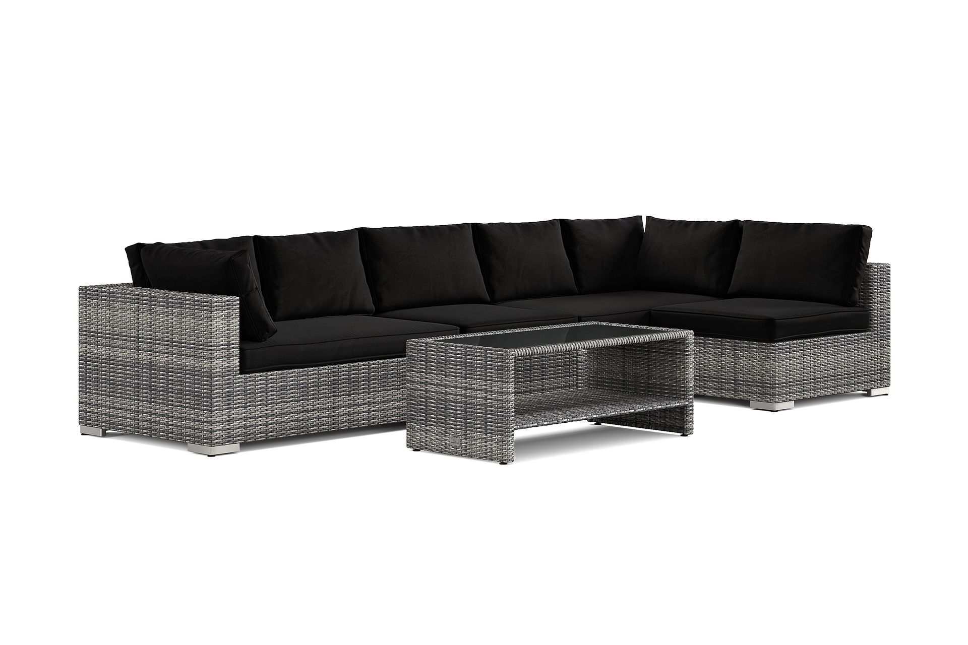 bahamas utomhus loungegrupp 6-sits med vändbar schäslong och bord med hylla - grå