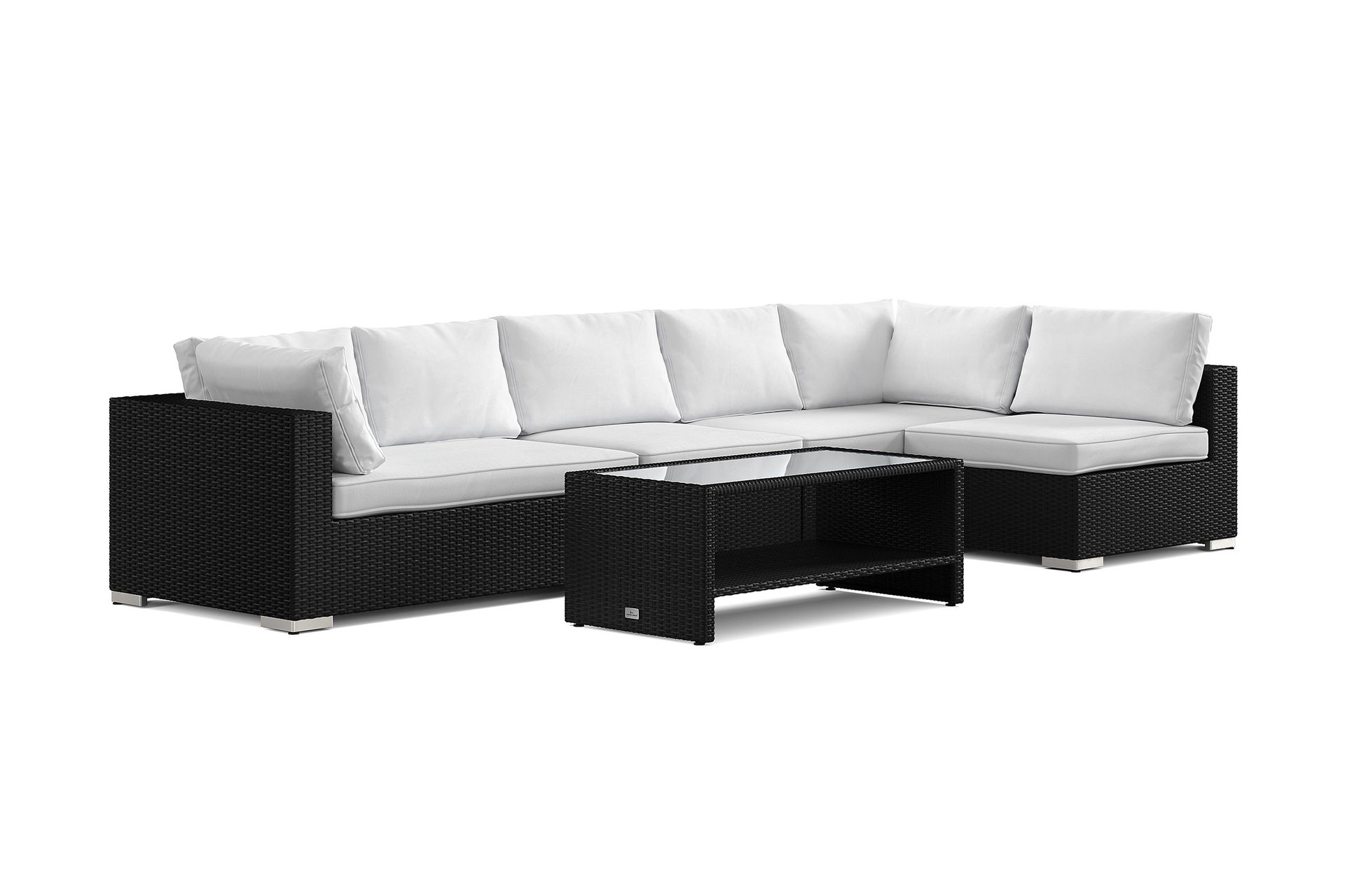 bahamas utomhus loungegrupp 6-sits med vändbar schäslong och bord med hylla - svart