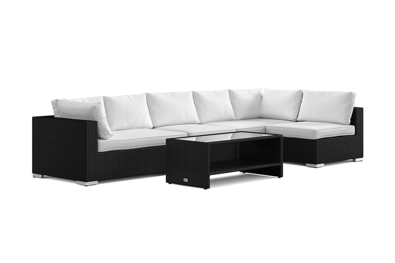 Bahamas utomhus loungegrupp 6-sits med vändbar schäslong och bord med hylla, Svart