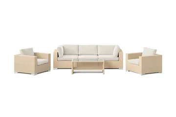 Bahamas utomhus soffgrupp 5-sits med två fåtöljer och bord med hylla - Beige - Utemöbler - Utegrupp - Loungegrupp